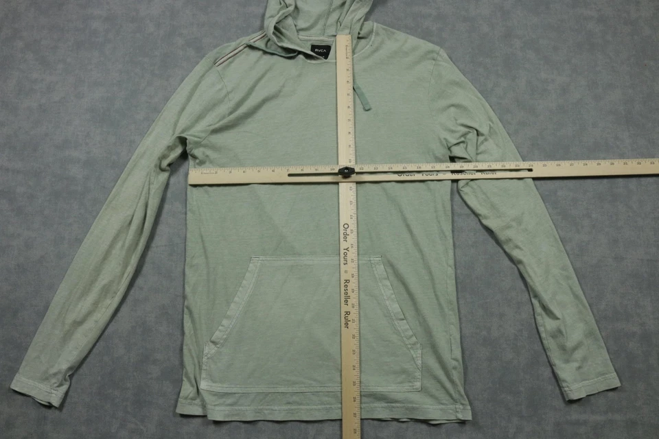 RVCA Hoodie Mens Medium Green Slim Fit Lightweight Long Sleeve Kangaroo Pocket - Image 4 of 4