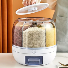 6-in-1 Dry Grain Container Food Box Cereal Dispenser Rotating Rice Storage 5KG