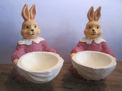 NEW-Easter MAMA Bunny 3.5''Egg Cup Holder Set of 2-RESIN DRESS/APRON IS EGG CUP