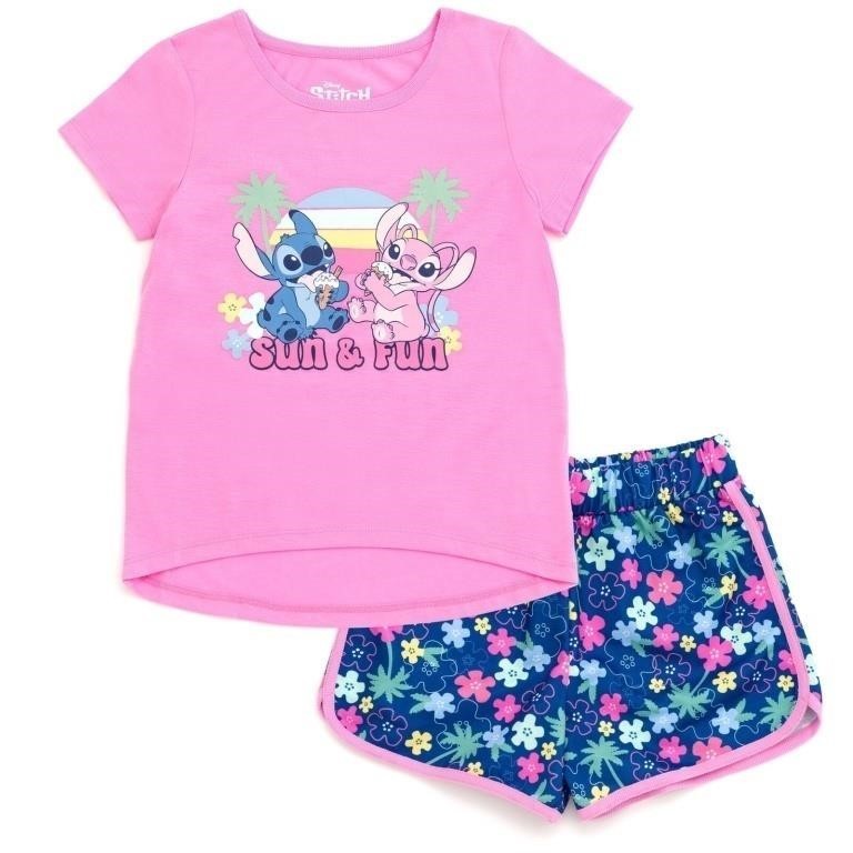 New Girls Sun & Fun Pink Blue Short Sleeve T-shirt & Shorts Set Size 10/12
