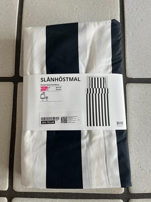 IKEA SLÅNHÖSTMAL Bettwäsche 150x200/50x60cm Schwarz Weiß Gestreift Baumwolle Neu