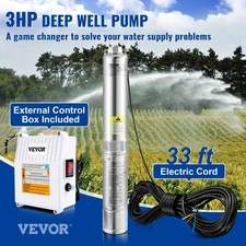 Deep Well Submersible Pump;3HP 230V/60Hz;37GPM 640 ft Head;w/33 ft Cord & Extern