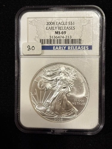 2008 American Silver Eagle $1 - 1 Troy oz. .999 Silver- Early Releases NGC MS 69