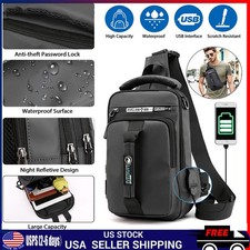 Anti-theft chest shoulder messenger backpack men's sling crossbody bag USB port