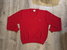 Izod Lacoste Vtg V-Neck Red Knit Sweater Made In The USA Men  s Large