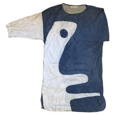 Mara Hoffman Abstract Face Graphic Shift Dress Blue White Size M Casual Art Pop