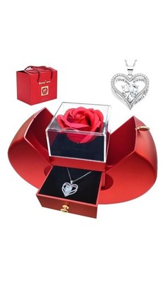 Red Apple Jewelry Box Eternal Rose Gift Necklace for Mom Girlfriend Valentines
