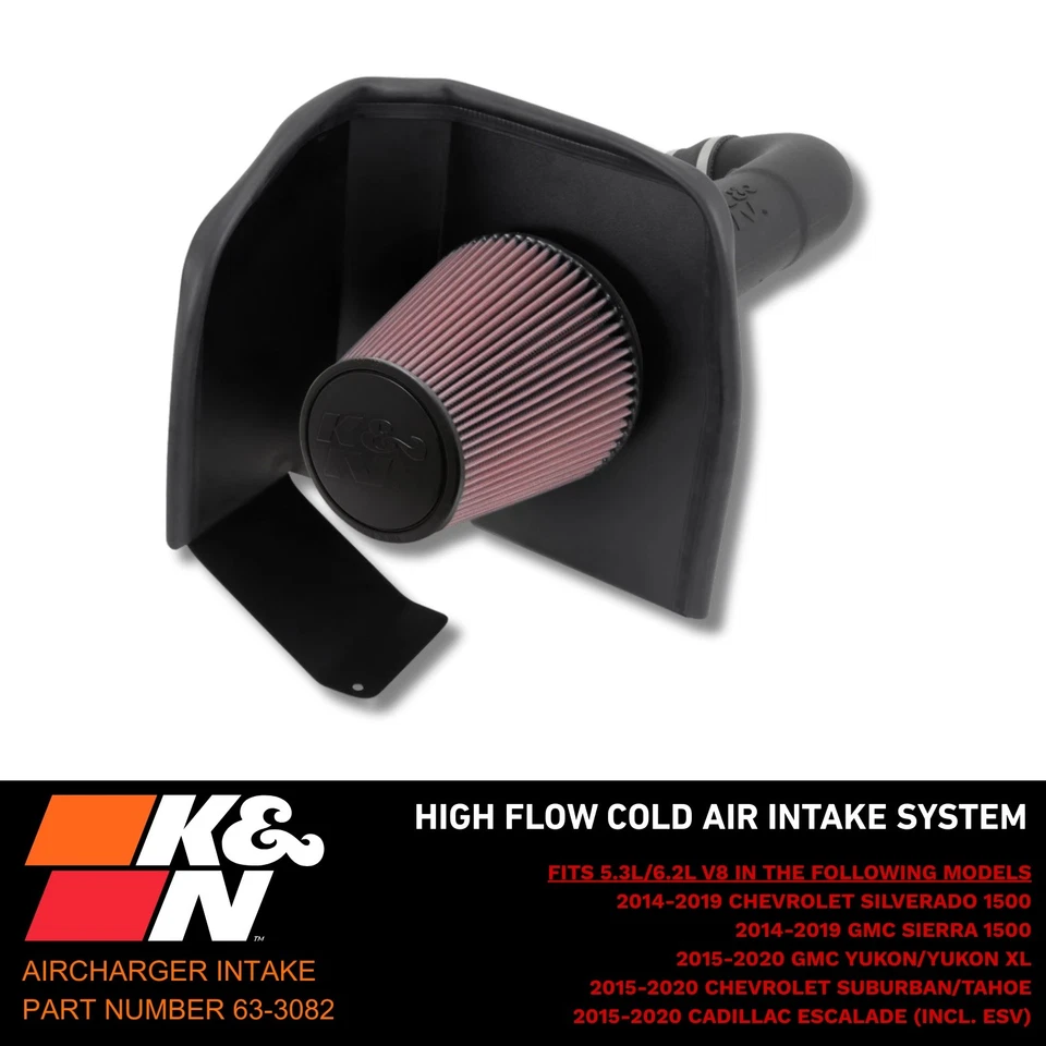 Cargador de aire frío K&N admisión de aire para Silverado y Sierra 1500 14-19 con 5,3 L/6,2 L V8 Foto 2 de 4
