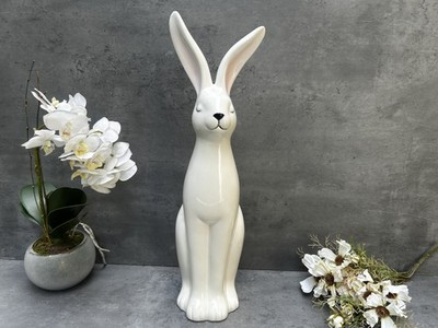 Weißer Hase Ornament glänzend Porzellan Figur modern Keramik Hase Statue 47 cm