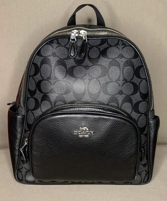 Coach Black Signature Logo Leather Coated Canvas Court Backpack | eBay Coach Black Signature Logo Leather Coated Canvas Court Backpack | eBay