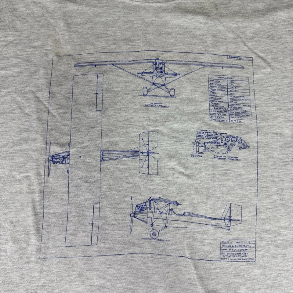 Camisa Pietenpol Air Camper Vintage Esquemática Gris Para Hombre Talla XL Avión Y2k Foto 2 de 4