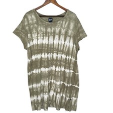 GAP XXL Olive Green Tie Dye T Shirt Dress Short Sleeve Casual Comfy