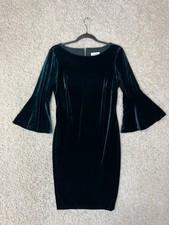 Calvin Klein Velvet Dress Womens 8 Green Bell Sleeve Forest Fairy Night Out