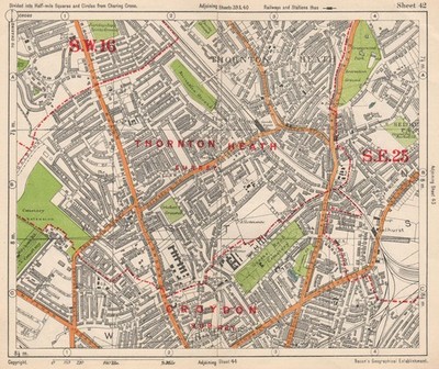 SOUTH LONDON. Thornton Heath Broad Green Selhurst. Speck 1938 alte Vintage Karte