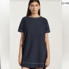 Everlane Oversized Mariner T Shirt Dress Short Sleeve Bias Stitch Navy Size M
