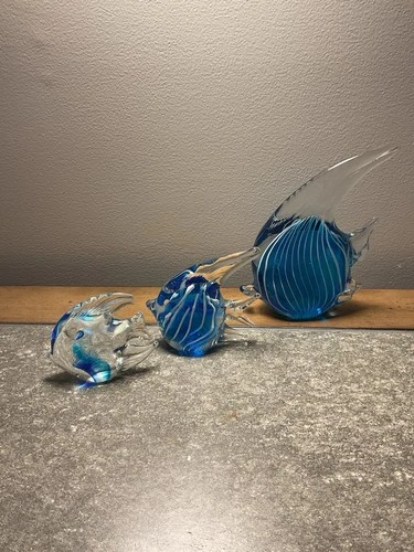 Lot Of 3 Vintage Hand Blown Art Glass Tropical Fish Angel Murano Style Figurine