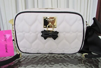 Betsey Johnson Crossbody Bag Be Mine Quilted Hearts Bone Camera NWT