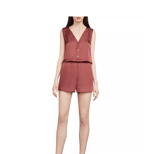 BCBGMAXAZRIA Womens Medium playsuit Mikah Satin Break Romper Pink Orange - Picture 2 of 12