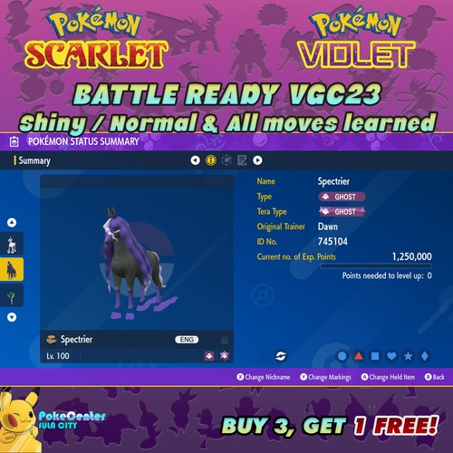 SPECTRIER ⚡ POKEMON SCARLET VIOLET ⚡ NORMAL ⚡ 6IV BATTLE READY VGC 23 ⚡