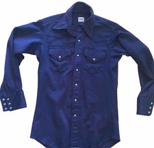 vintage 70s lee western pearl snap shirt mens 15 33 Dark Blue cowboy rodeo USA
