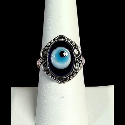Evil Eye Silver Tone Fashion Ring Size 8.5 Ornate Handcrafted Empath Psychic