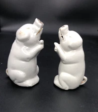 Vintage Ceramic White Standing Pigs Piglets Salt and Pepper Shakers Germany