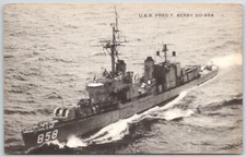 Navy Ship U.S.S. Fred T. Berry DD-858 Arnold Art Store Chrome Postcard Vintage