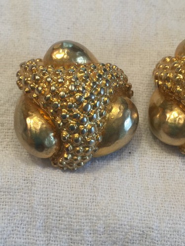 Vintage Large Gold Tone 70’s Swirl Clip-On Fashion Designer Earrings Made In USA - Bild 4 von 6