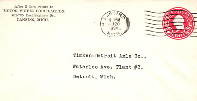 #ad Lansing MI Michigan Motor Wheel Corporation Postal Cover $10.00