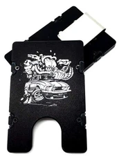 Billet Vault Aluminum Wallet,RFID protection, Black, Ratfink Mustang Cartoon