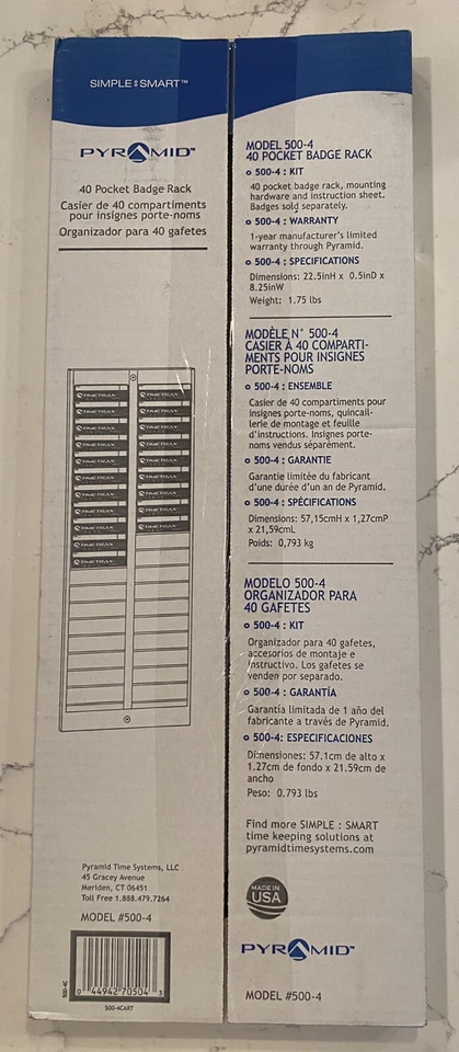 Pyramid Timetrax Badge Rack 500-4 Badge Rack 40 Pocket White Wall Mount NEW - Image 2 of 4