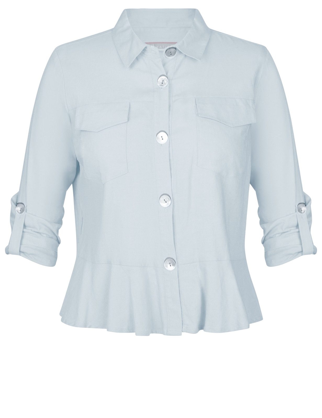 KATIES Womens Jackets Blue Linen Blend Peplum Jacket Women's