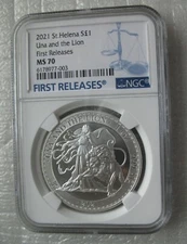 Una and The Lion St.Helena Pound 2021 Silver Coin NGC MS70 First Releases