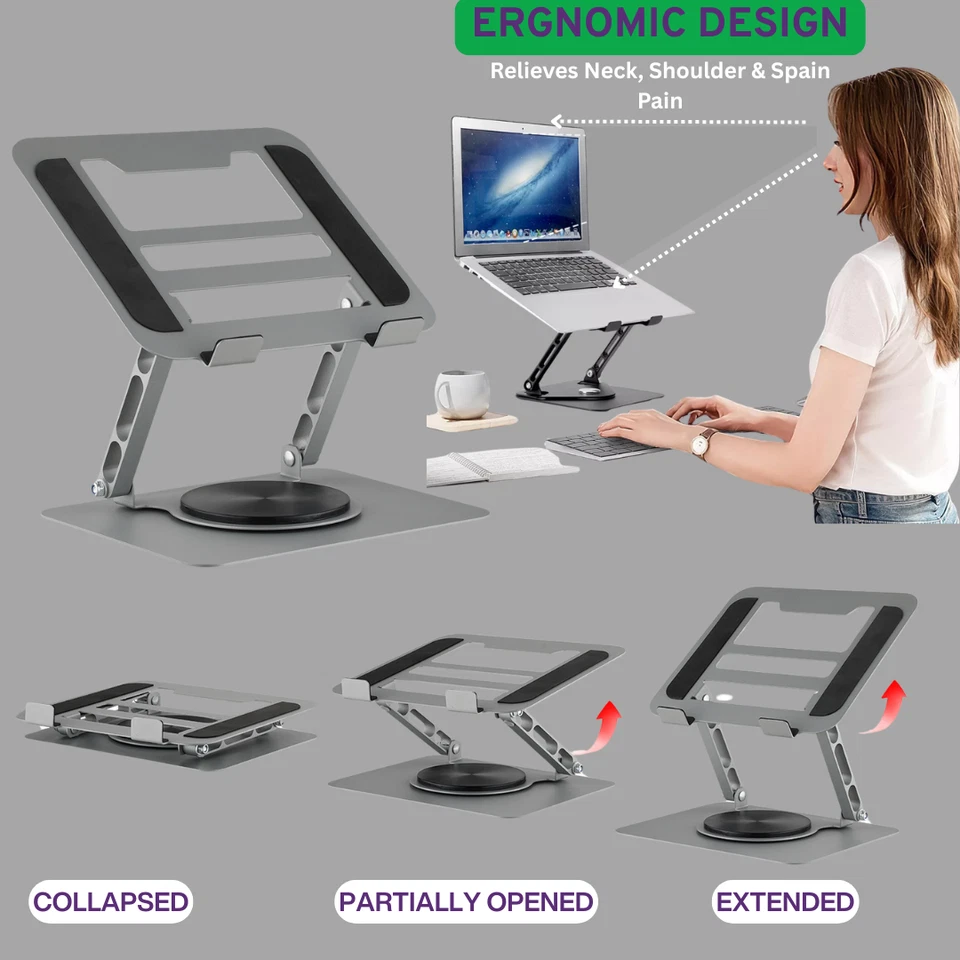 360° Adjustable Foldable Laptop Tablet Stand Riser Bracket Holder Mount for Desk - Image 4 of 4