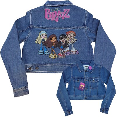 Cakeworthy Bratz Dolls Cropped Denim Short Jacket Blue Jeans Back Print S XL 2XL