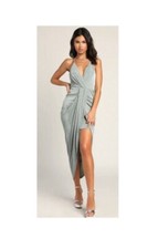 Lulus Womens Large Tulip Hem Green Sage Beautiful Midi Dress Formal
