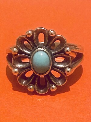 James Avery Retired Silver Turquoise De Flores Ring Size