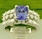 14k Solid White Gold Natural Diamond & AAA Cushion Cut Tanzanite Ring Princess — photo 1