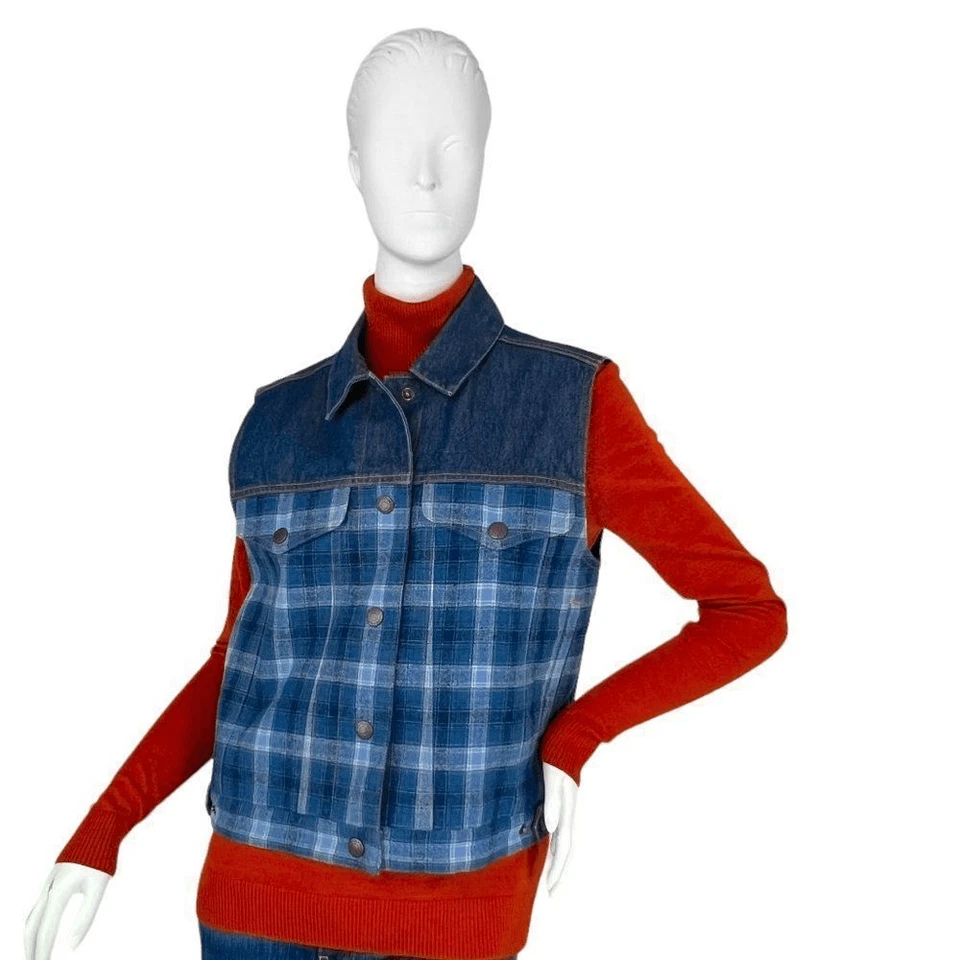 Vintage Pendleton Originals Women's Denim Wool Panel Vest Quilted Lining Size S - Image 4 of 4