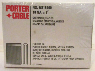 Porter-Cable NS18100 1/4  crown 1'' Leg 18 GA Galvanized Finish Staples sealed 5k