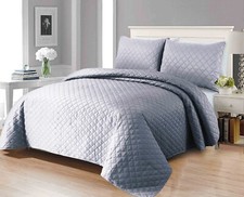 3 PIECE QUILTED BEDSPREAD BED THROW SINGLE DOUBLE KING SIZE EMBOSSED BEDDING SET