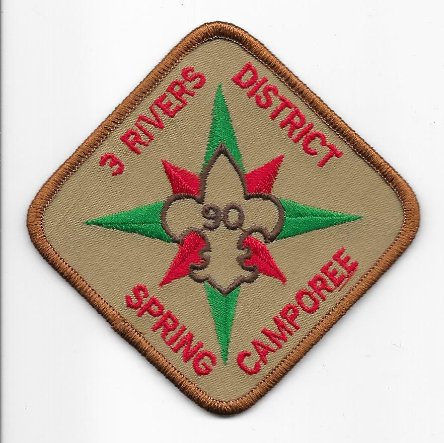 1990 3 Rivers District Spring Camporee Patch Boy Scouts of America BSA ...
