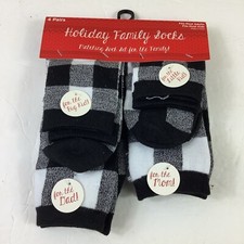 Holiday Family Socks 4 Pair Matching Set Christmas Family White Black Check