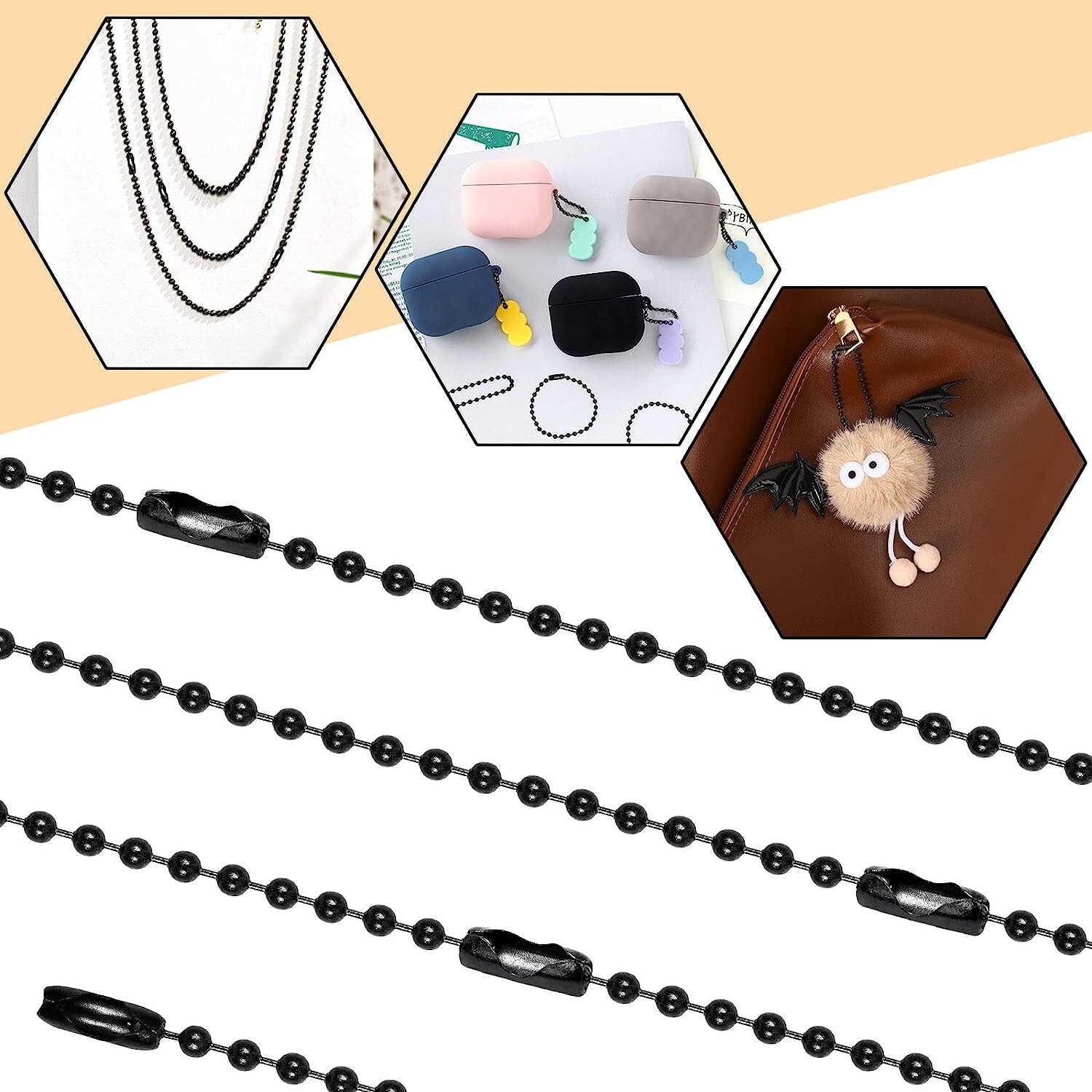 SANNIX 100-Pack Ball Beads Chain – 4.72-Inch Metal Keychains With Connectors, Silver, For Dog Tags & DIY Jewelry