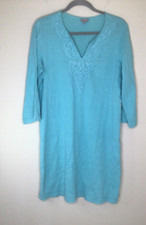 J Jill Women's Size Small Dress Shift Tunic V Neck Green 3/4 Sleeve Knee Length