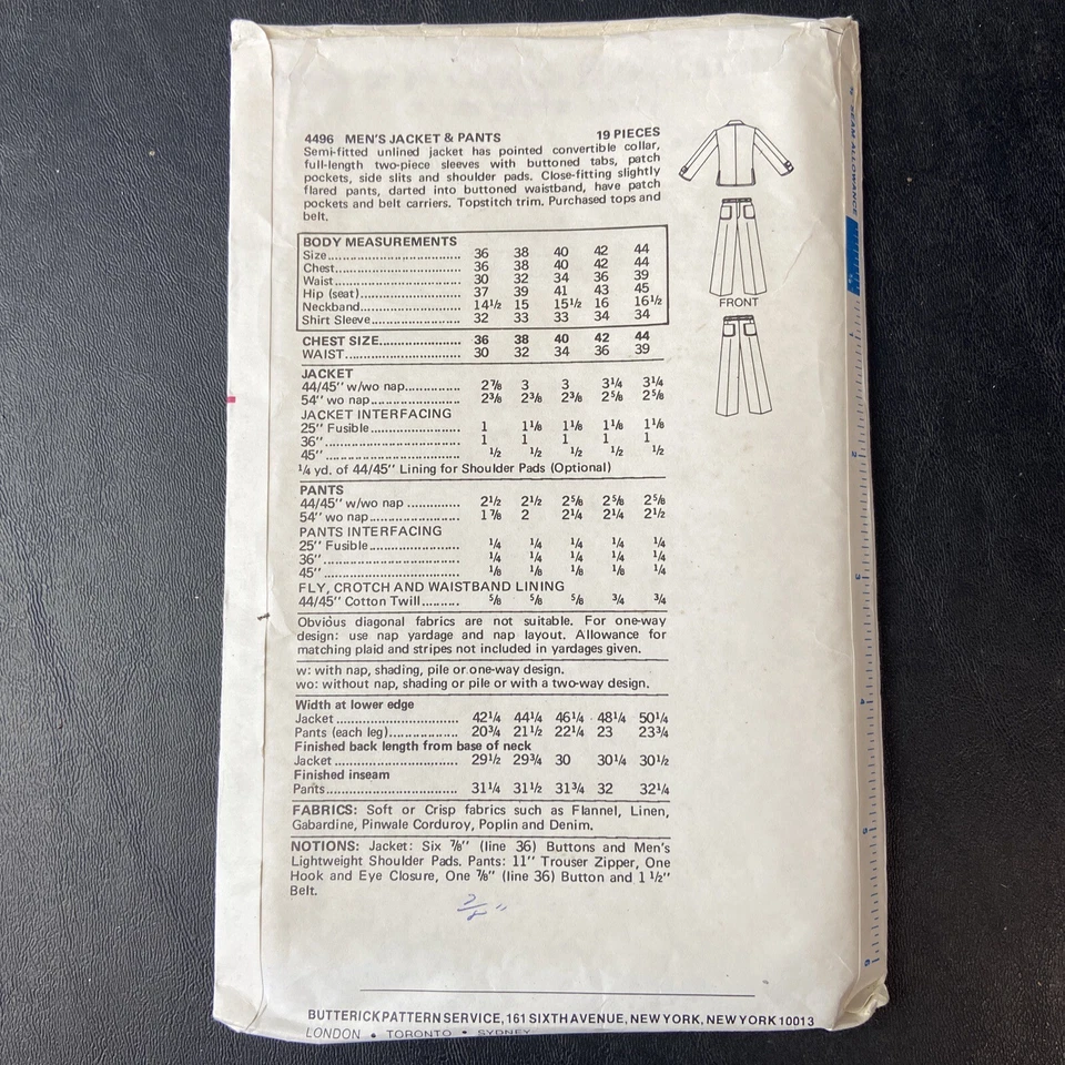 Chaqueta y pantalón BUTTERICK 4496 para hombre talla 40 COMPLETO Foto 4 de 4