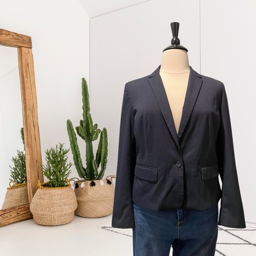 Ann Taylor Factory 16 Pinstripe Blazer Jacket + Straight Leg Pants 2PC Suit Blue - Picture 3 of 22