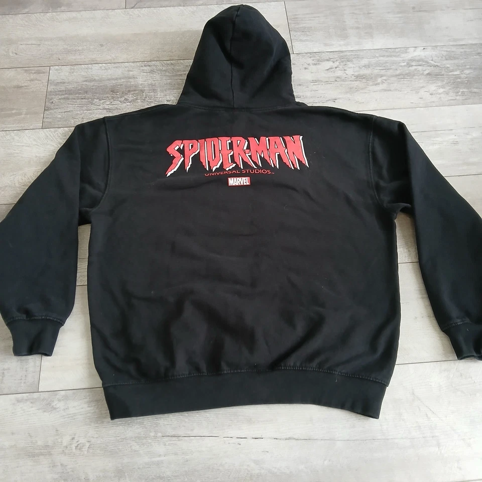 Spider-Man Universal Studios Marvel Hoodie Black Graphic Print Medium *Stained - Image 2 of 4