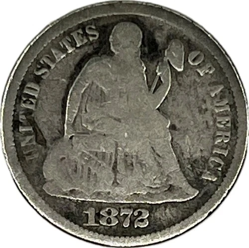 1872 Seated Liberty Silver Dime in a SAFLIP® - VG- (Good+)