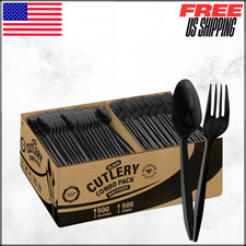 Black Plastic Utensils Set 500 Forks  500 Teaspoons Bulk Cutlery Pack 1000pc
